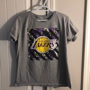 NBA Los Angeles Lakers Grey/Purple T shirt Mens Size L/G Double Stich